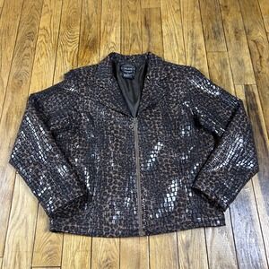 Y2K Selene Sport Cheetah Snake Print Faux Leather Blazer Jacket Women 10